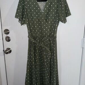 Chic Olive Polka Dot Midi Dress
